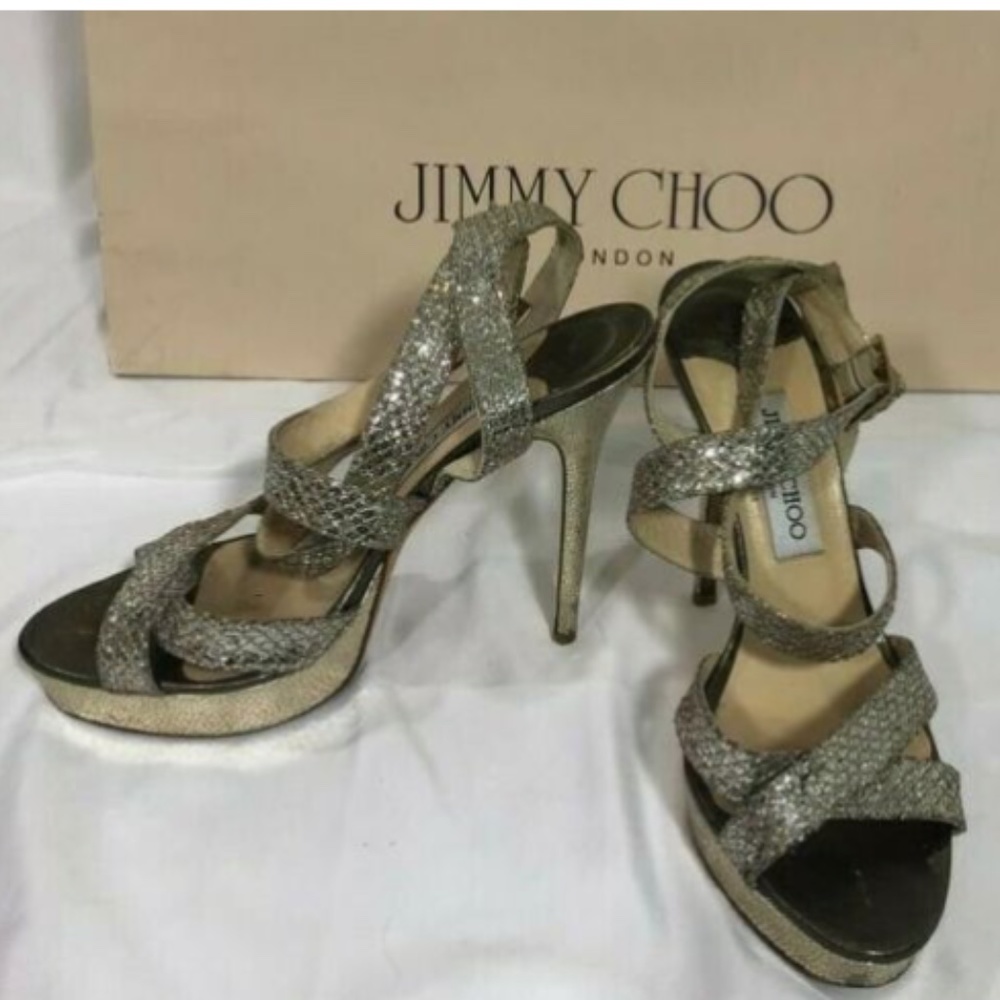 Jimmy Choo Womens High Heels Sandals Silver Sz 8.5